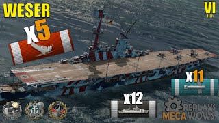 Aircraft Carrier Weser 5 Kills amp 115k Damage  World of Warships Gameplay [upl. by Valdis]