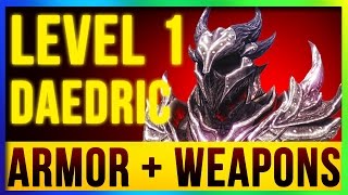 Skyrim Remastered Best DAEDRIC Weapons amp Armor ALL Enchanted At LEVEL ONE Special Edition Build [upl. by Smallman168]