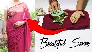 Make Plain Saree into Designer Saree DIY amp Saree Designing at Home [upl. by Caroline]