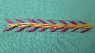 fly stitch with chain stitch  hand embroidery [upl. by Eisen]