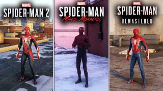 SpiderMan 2 vs Miles Morales vs SpiderMan 1  Physics and Details Comparison PS5 [upl. by Pickering]