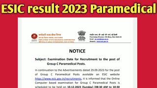 esic peramedical group c Result  esic result 2023 paramedical [upl. by Nagrom]