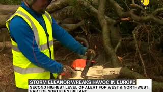 Storm Eleanor wreaks hoavoc in Europe [upl. by Eihctir]