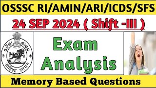 OSSSC Exam Analysis TodayRI AMIN 24 sept shiftIII AnalysisRI ARI AMIN Question PaperOSSSC [upl. by Charlotte]