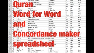 Quran Word for Word and Concordance Spreadsheet [upl. by Daniell]