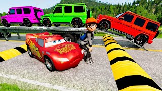 Flatbed Truck Mcqueen  Transportation with Truck  Pothole vs Car 3  BeamNGDrive [upl. by Ming502]