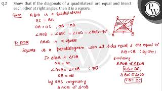 Show that if the diagonals of a quadrilateral are equal and bisect each other at right angles t [upl. by Atekehs]