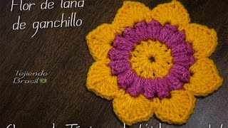 Tejiendo Brasil  Flor de lana de ganchillo crochet Flower Wool [upl. by Ahcirt]