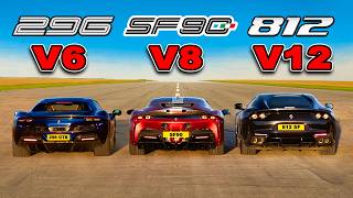 Ferrari V12 vs V8 vs V6 DRAG RACE [upl. by Bekki]