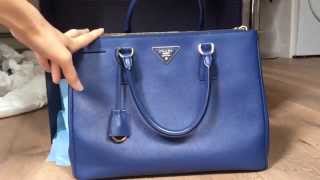 Prada saffiano lux BN2274 bluettecornflower blue review [upl. by Rillis856]