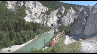 Rhätische Bahn in der Ruinaulta Glacier Express Erlebniszug und Regio in der Rheinschlucht [upl. by Ridan]