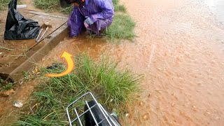 Massive Raining Unclogging Drain With Debris Stuck In Street Drain [upl. by Yauqaj]