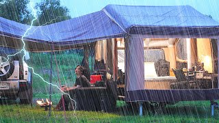 9999 Inflatable Tent Trailer Camping in the Rain ☔ Awesome Air Conditioner and AllInOne Kitchen [upl. by Scammon]