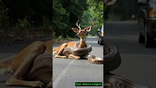 Python vs Deer A Shocking Encounter on the Side of the Road youtubeshorts [upl. by Goodson]