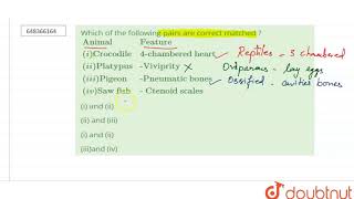 Which of the following pairs are correct matched  AnimalFeatureiCrocodile4chambered [upl. by Llemar686]