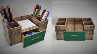 How to make Desktop Organizer by Cardboard  Pen Holder Organizer Craft by InspireArtLinkings [upl. by Nedra]