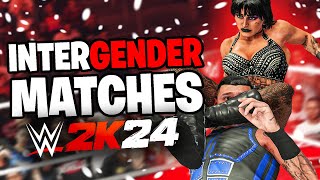 INTERGENDER MATCHES IN WWE 2K24 How to get them  Setup [upl. by Limoli254]