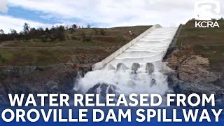 Lake Oroville water released from main spillway for first time in 4 years [upl. by Leahcin]