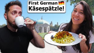 American Tries German Käsespätzle for the First Time German MacampCheese [upl. by Eitnom950]