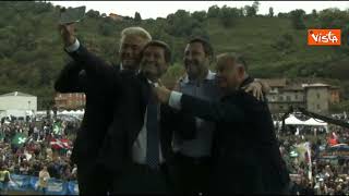 La foto di Salvini a Pontida con Orban Wilders e i leader della destra europea [upl. by Atilam379]