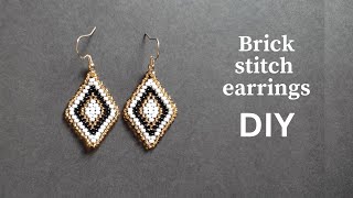 How to make Single Brick Stitch Earrings beading tutorial for beginners [upl. by Neih]