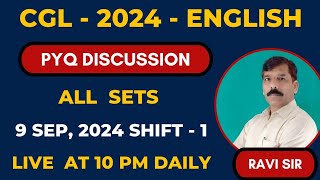 SSC CGL  2024  ENGLISH PYQs Discussion  All Sets  9 Sep Shift  1 [upl. by Neom]