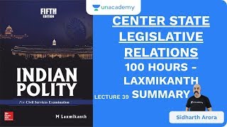 L39 Center State Legislative Relations  100 Hours  Laxmikanth Summary  UPSC CSE  Sidharth Arora [upl. by Bazil]