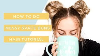 How to do Messy Space Buns Hair Tutorial  In less than 5 min [upl. by Jourdan]