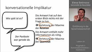 Einführung in die Sprachwissenschaft Thema 20 – Pragmatik Implikaturen [upl. by Poland78]