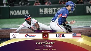 HIGHLIGHTS  Game 33 Chinese Taipei vs USA  WBSC Premier12 2024 presented by RAXUS [upl. by Rennug]