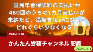 国民年金保険料の支払いが480回のうちの1カ月支払いが未納だと、満額支払いに対してどれくらい少なくなる？ [upl. by Enyleve]