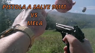 Beretta 92 a salve 9mm BRUNI VS mela  esperimento con prova di sparo [upl. by Ynneg165]