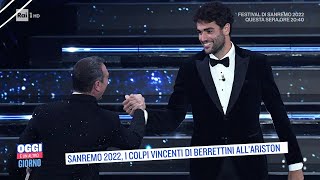 Sanremo 2022 i colpi vincenti di Berrettini allAriston  Oggi è un altro giorno 02022022 [upl. by Neufer]