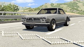 Spike Strip Pileup Car Crashes 3  BeamNG DRIVE  SmashChan [upl. by Eugaet]