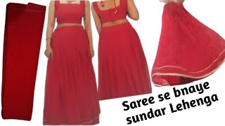 Beautiful Lehenga Cutting and Stitching From Saree Saree Reuse Idea Saree Se Lehenga Kaise Bnaye [upl. by Mathilde289]