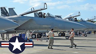 USAF Powerful F15 F16 and F22 fighters during combat exercises in Hawaii [upl. by Ledah]