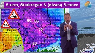 Das Wichtigste in Kürze Sturm Starkregen leichte Hochwassergefahr etwas Schnee amp Mittelfrist [upl. by Lednek652]