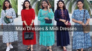 Maxi Dresses amp Midi Dresses  Myntra Maxi Dresses  MomaTiara [upl. by Smallman]