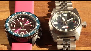 Custom Watches  NH38 Purple Dial SKX  Unimatic Homage with Pearl Dial [upl. by Yelrak720]