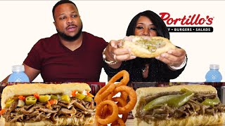 Portillos Mukbang Italian beef and sausage combo Italian beef and cheese croissant [upl. by Alpers]