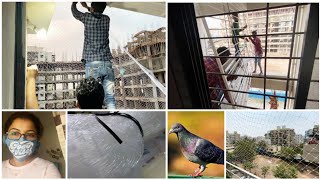 Balcony Makeover Part 1  Safety Grill Installation  AntiBird PigeonNet Installation and Details [upl. by Anoynek99]