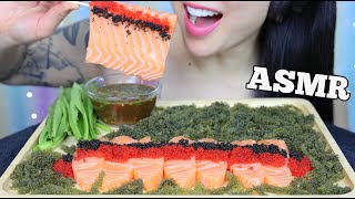 ASMR SALMON SASHIMI TOBIKO SEAGRAPES SEAFOOD SAUCE CRUNCHY EATING SOUND NO TALKING  SASASMR [upl. by Fonseca]