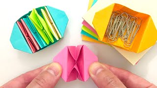 Easy Paper Box Craft Sticky Note Origami Easy No Glue  No Scissors Origami Box Postit Origami [upl. by Zarger455]