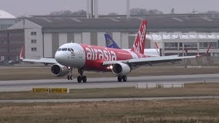 Air Asia Airbus A320 with Sharklets landing at Hamburg Finkenwerder [upl. by Salvador312]