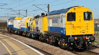 Balfour Beatty 20901 and 20905 passing through Peterborough [upl. by Nbi]