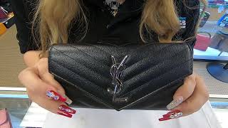 YVES SAINT LAURENT Large Grain De Poudre Wallet Black REVIEW PREOWNED [upl. by Sanyu]