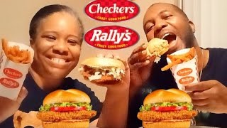 Checkers aka Rallys Mukbang🍔🍟  Lets Chit Chat  Mother Cruncher Chicken Sandwich amp MORE ‼️🍔 [upl. by Aiceila]