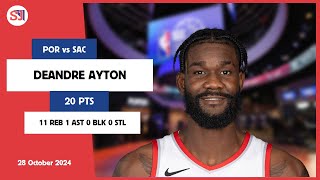 DEANDRE AYTON 20 PTS vs SAC 28 Oct 2425 POR Highlights [upl. by Krusche]