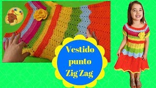 VESTIDO TEJIDO A CROCHET PARA NIÑA EN PUNTO ZIG ZAG [upl. by Aicilev]