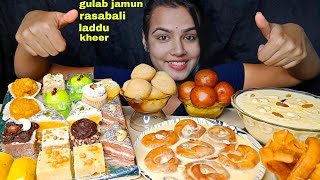 ASMR EATING RASGULLA RASABALI SANDESHGULAB JAMUN KHEERJALEBI LADDU INDIAN SWEET EATING SHOW [upl. by Croner]